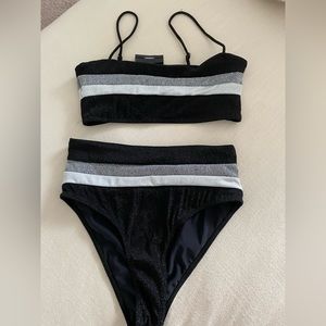 Elysian swim striped sparkle bikini set
